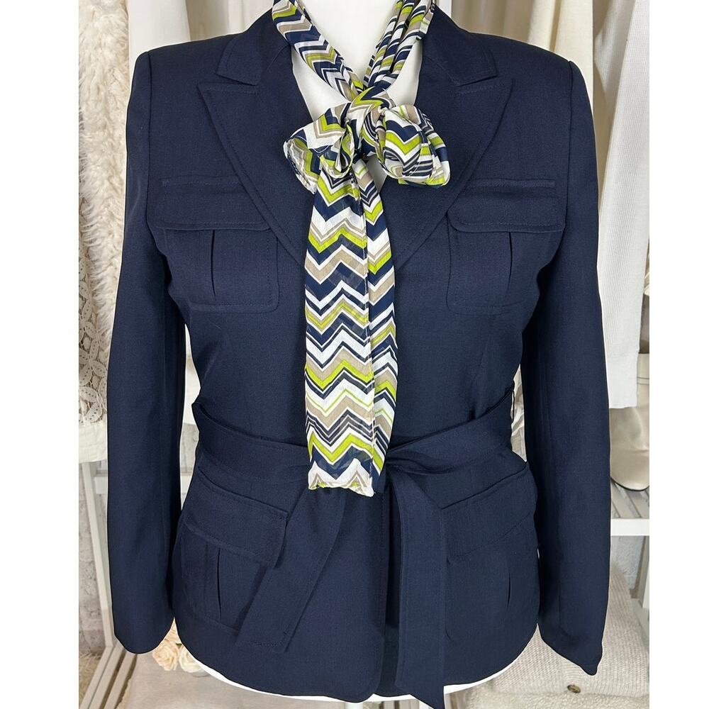 LeSuit Women's Size 12 Petite Navy Tie Waist Blazer & Scarf Set #0552